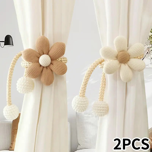 2-Piece Adjustable Curtain Tiebacks – Cartoon Flower & Pearl Design